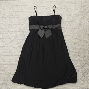 VTG Y2K 90s Taboo Black Bubble Mini Dress Womens S Bow Babydoll Cocktail Goth